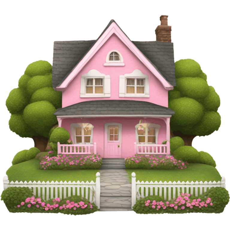 Pink Coquette cottage with trees  emoji