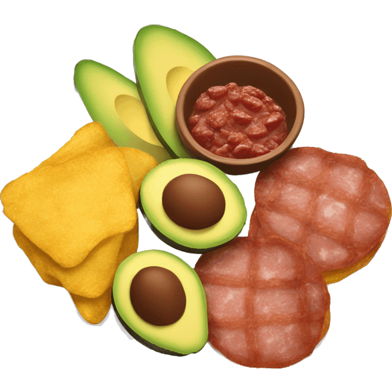 Dominican plate with tostones, avocado and fried salami emoji