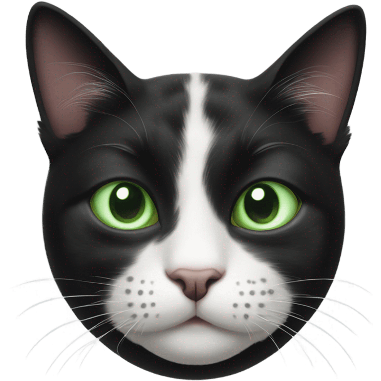 black and white cat with green eyes with more white and black spots like a cow emoji