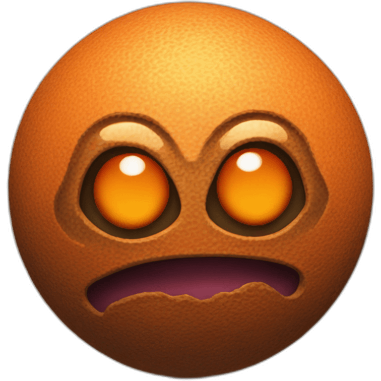 3d sphere with a cartoon orange dirt Spider skin texture with courageous eyes emoji