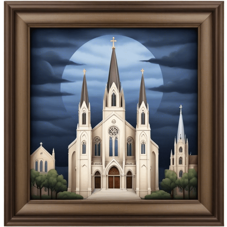 Cinematic Realistic St. Mary's Basilica Landmark Emoji, showcasing the iconic gothic church rendered with lifelike textures and soft, reverent lighting. emoji