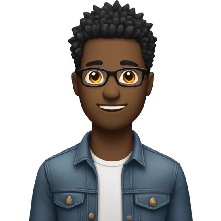 black male with glasses and spikey hair standing sideways to the right  emoji