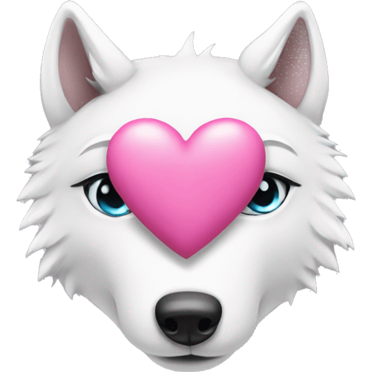 white wolf in love with pink heart emoji