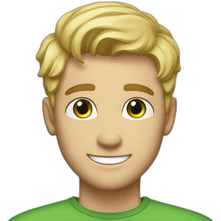 Handsome man smiling with freckles and green eyes. Short blond raid hair. emoji