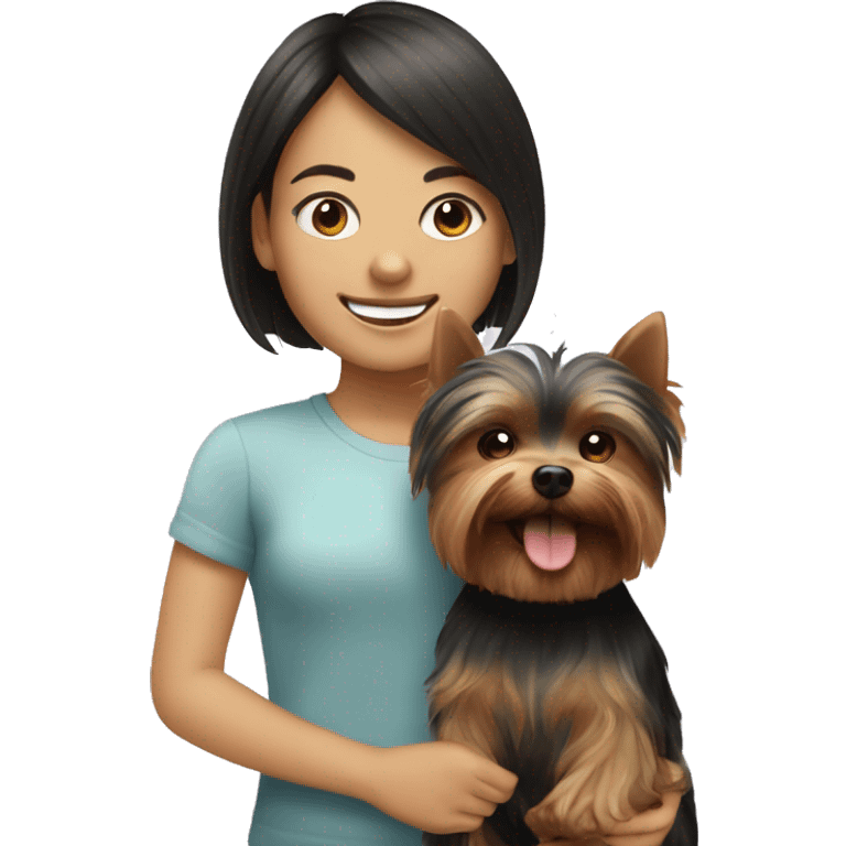 smiling girl with Yorkshire terrier with a haircut  companion emoji