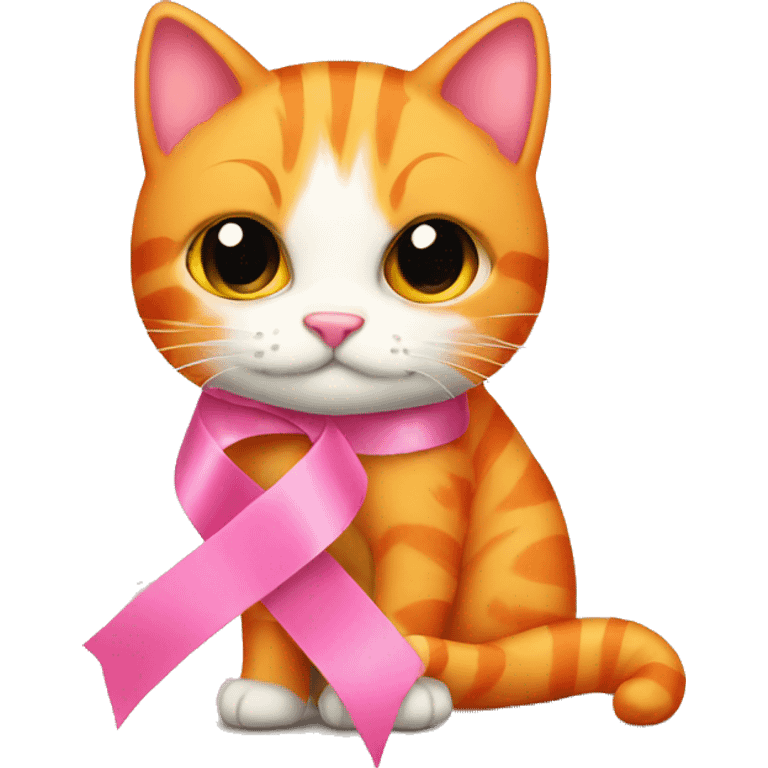 Pink ribbon with orange cat emoji