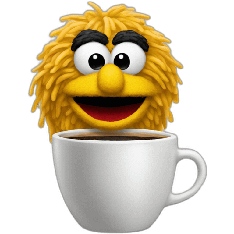 Sesame street with a cup of coffee emoji