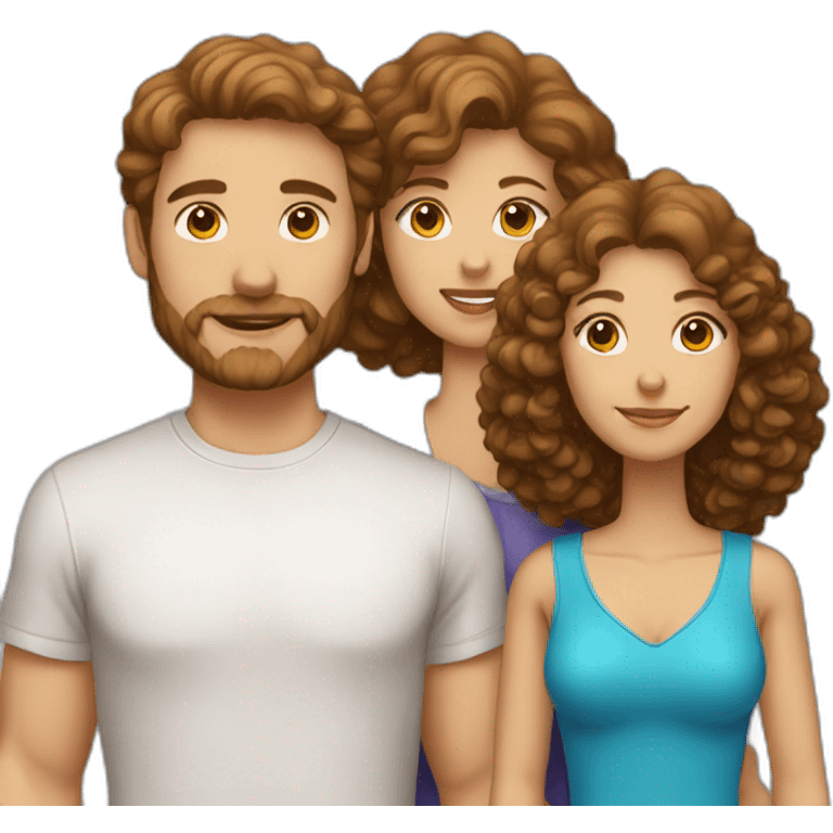 A family consisting of 1 man with light brown hair, 1 woman with dark brown hair and a toy poodle with brown hair emoji