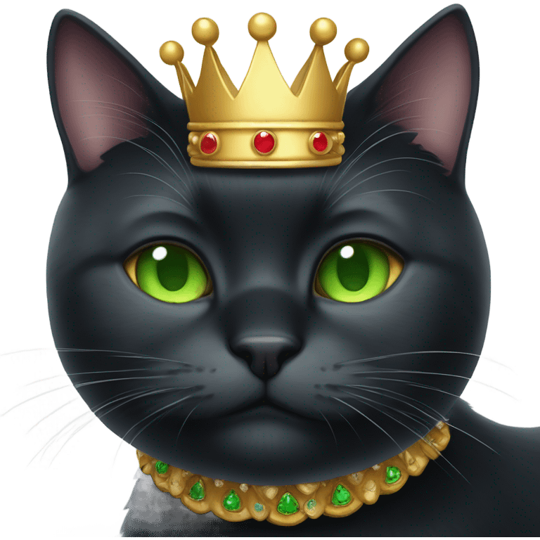 fat Black Cat wearing a crown green eyes  emoji