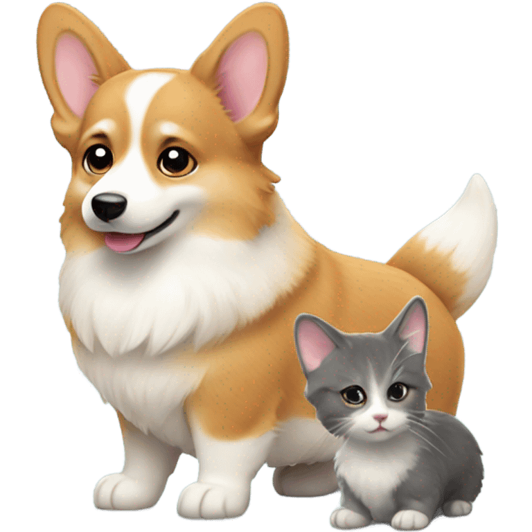 Grey corgi and ir age kitten  emoji