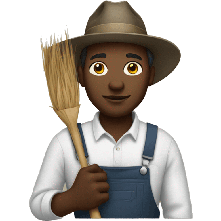 Black farmer holding white emoji