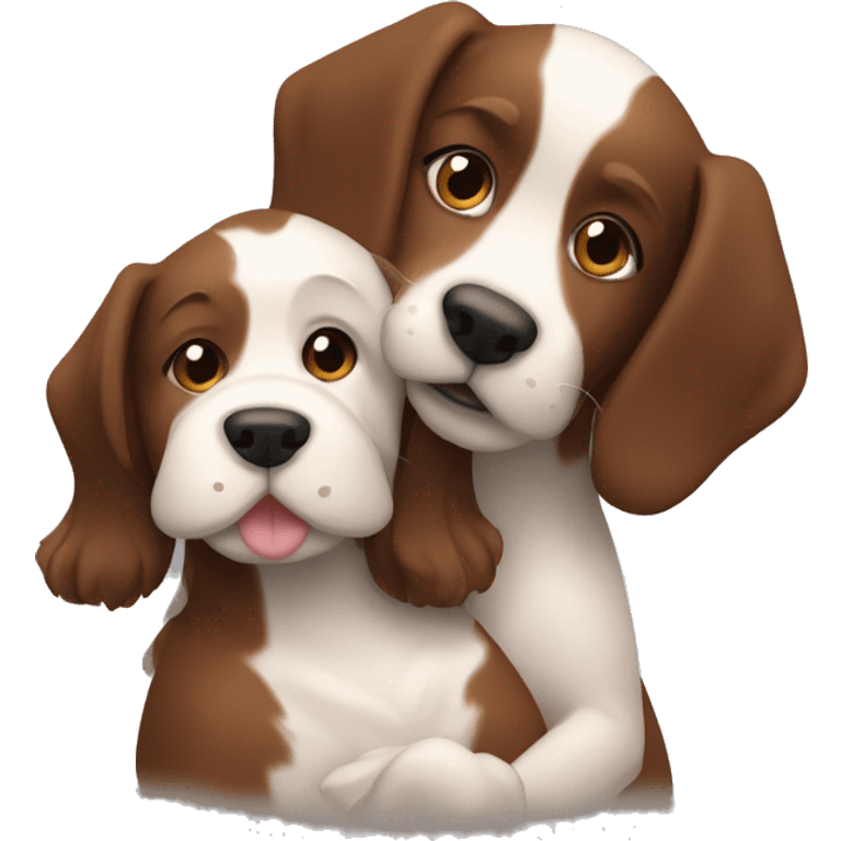 A giro with brown hair hugging a brown and white dog emoji