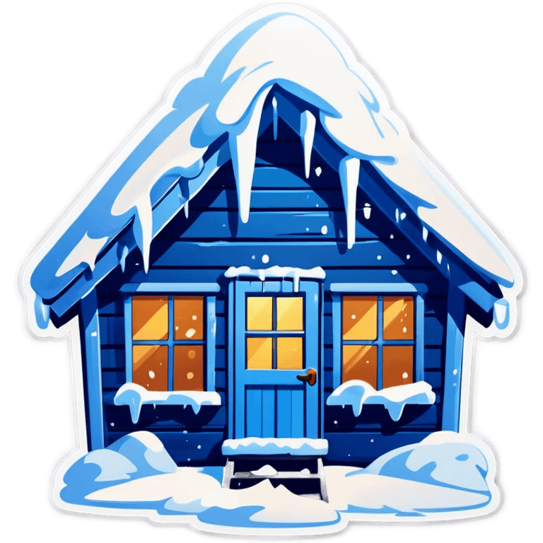 Blue wooden hut, in winter emoji