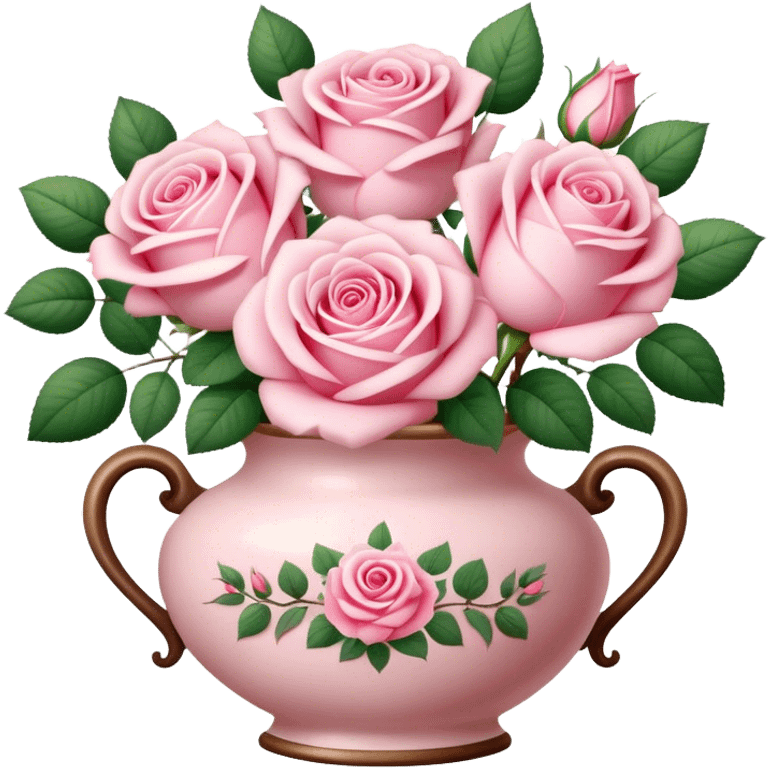 Pastell pink roses in a vintage vase emoji