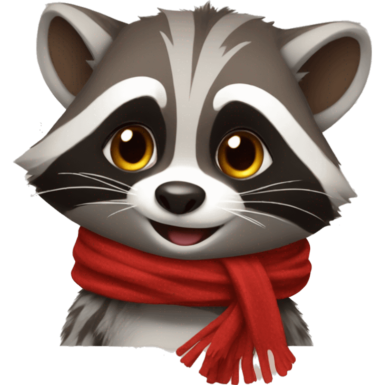 Raccoon eating chocolate and wearing red scarf emoji