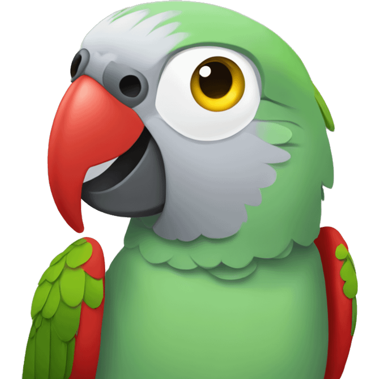 grey-green parrot, grey body with yellow head and green chest and red eyes emoji