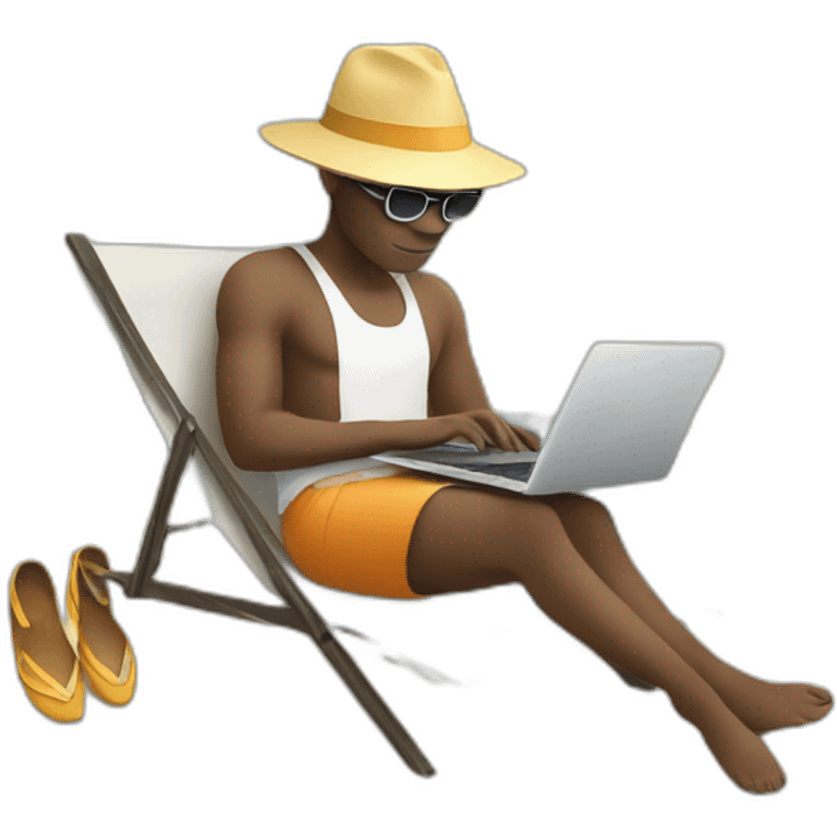 programmer with white skin laptop on vacation emoji