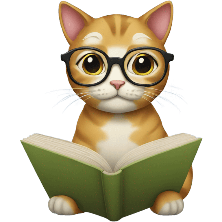 Cat reading a book with glasses  emoji