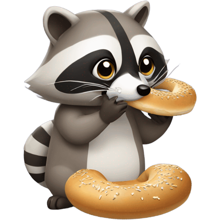 Raccoon eating bagel emoji