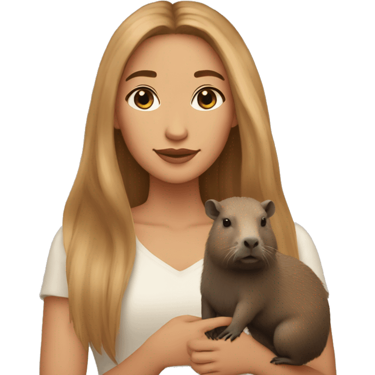 a woman with  long hair and just a black eyeliner with a little capybara puppett on his hand emoji