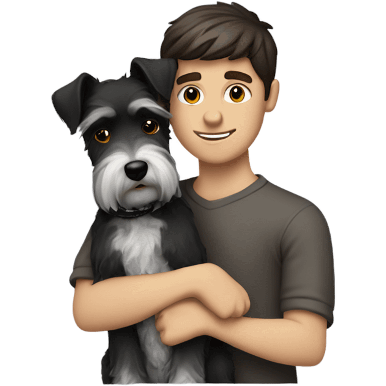 White Boy with dark brown hair and schnauzer hugging  emoji