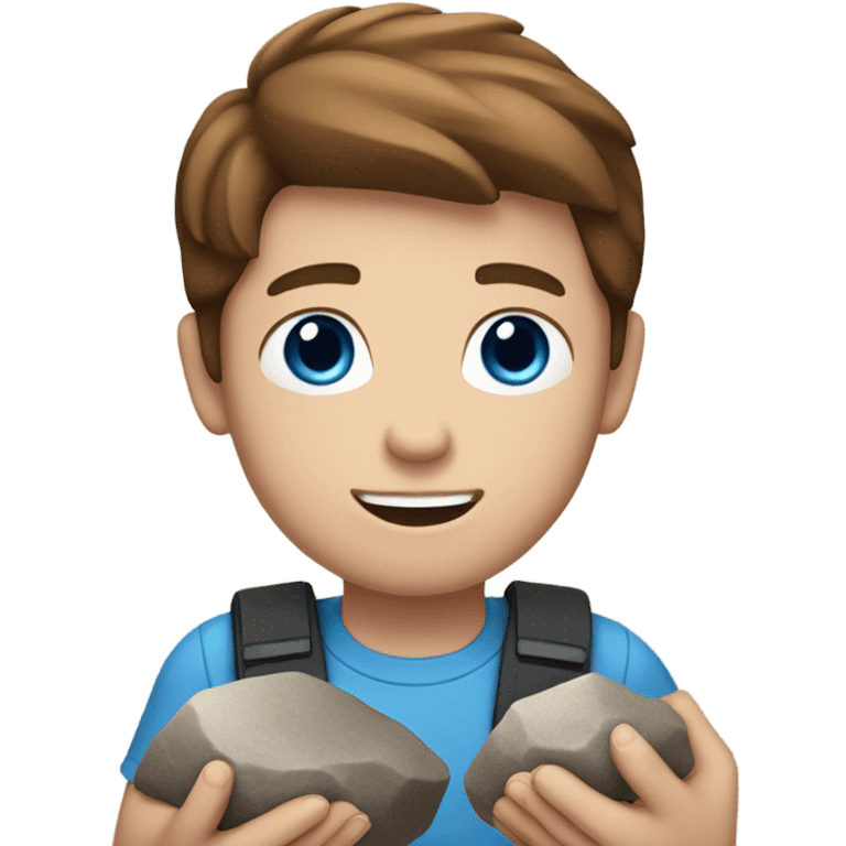 white boy with brown hair and blue eyes holding rocks emoji