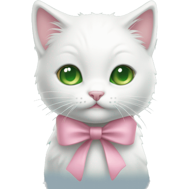 white kitty with green/hazel eyes and pink bow emoji