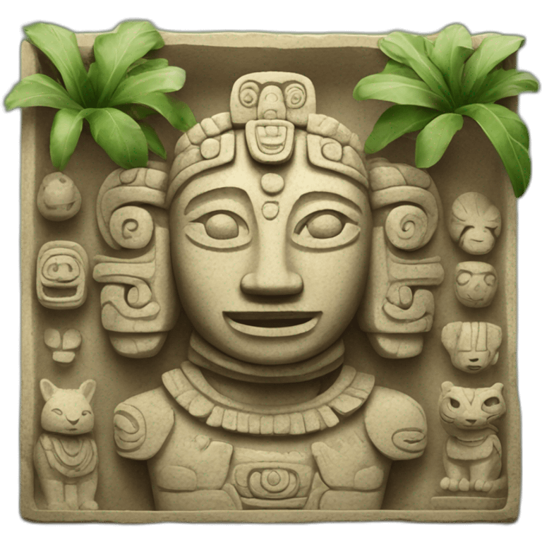 Mayan sculpture with depictions of animals and plants emoji