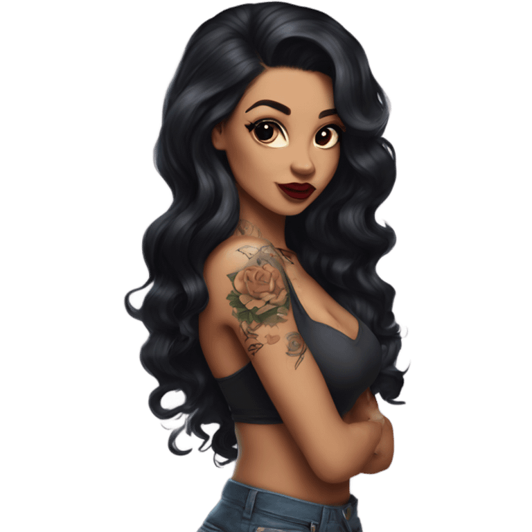 Pinup long dark hair and tattoos light skin emoji