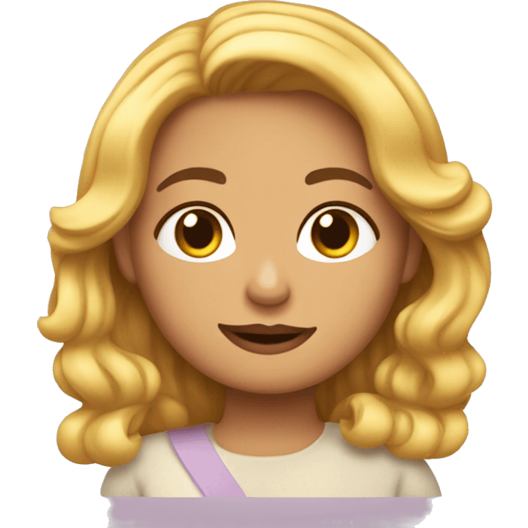 Un emojis de una chica rizada morenita con un lásito risado  emoji