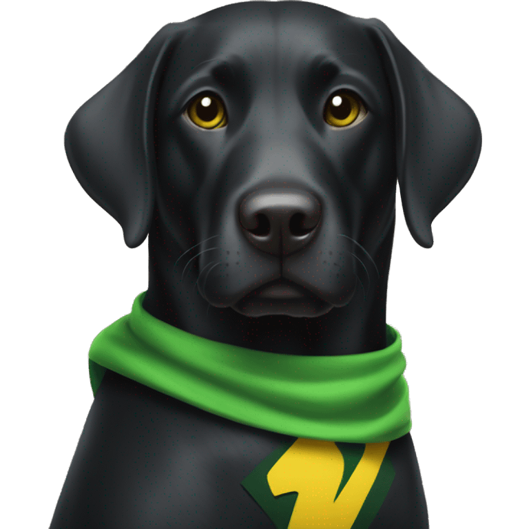 black lab with green yellow superhero cape emoji