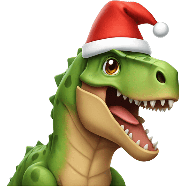 Dinosaur wearing a Santa hat emoji