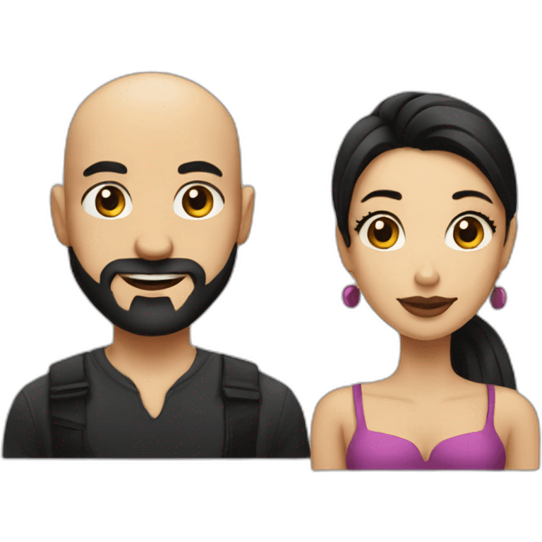 Sexy bald man with little beard and a thin woman with long black hair emoji