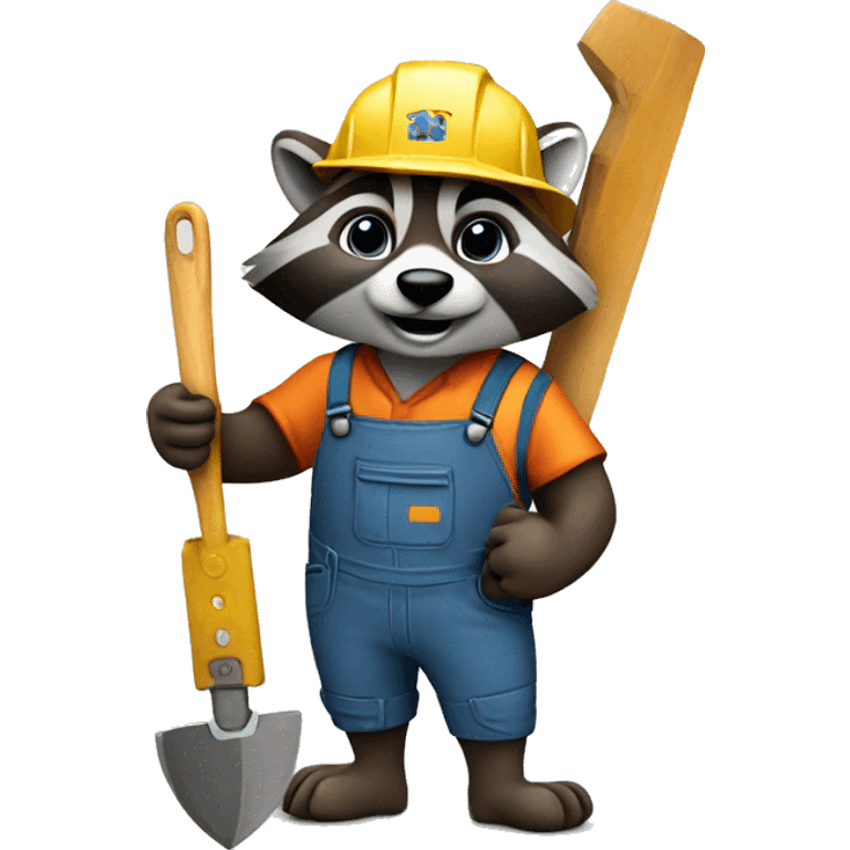 raccoon construction worker with a tool in his paw emoji