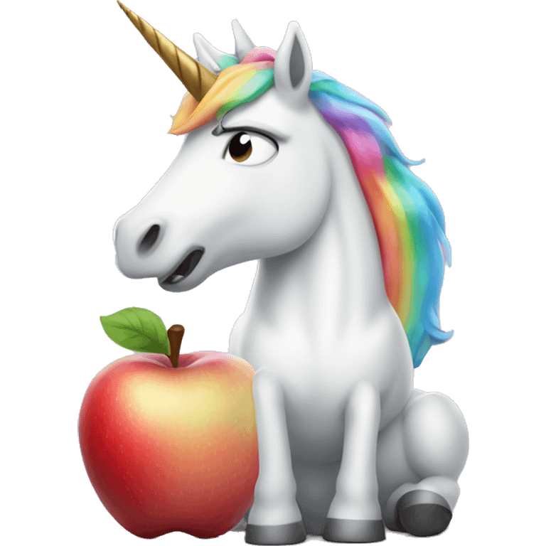 angry unicorn sitting on apple emoji