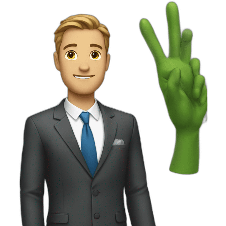 a man in a suit with a single palm raised emoji