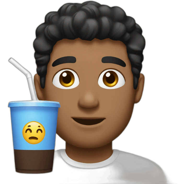 white guy black hair  drinking Beverage Box straw emoji