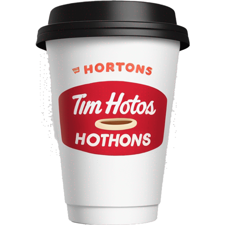 “Red Tim Hortons coffee cup with large white ‘Tim Hortons’ logo in script, black plastic lid, and a simple, clean design.” emoji