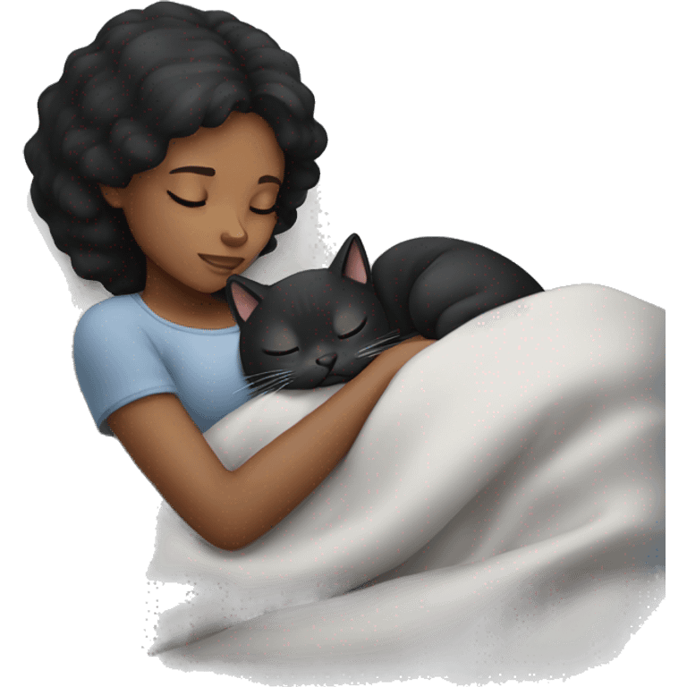 black hair girl sleeping with a gray cat emoji