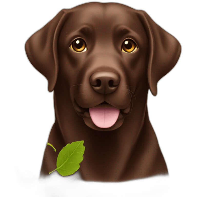 Chocolate labrador playing with leaves emoji