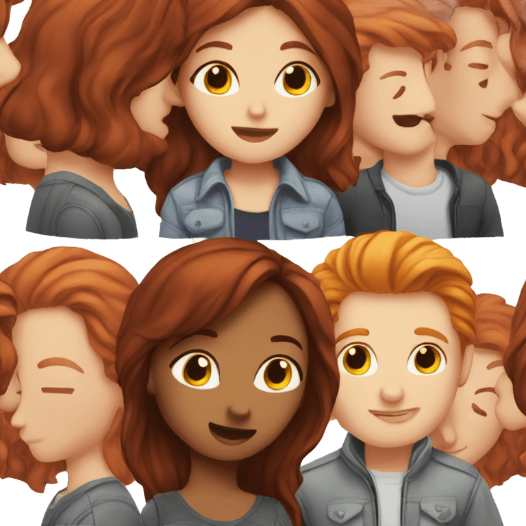 Brunette girl and red head boy kissing emoji