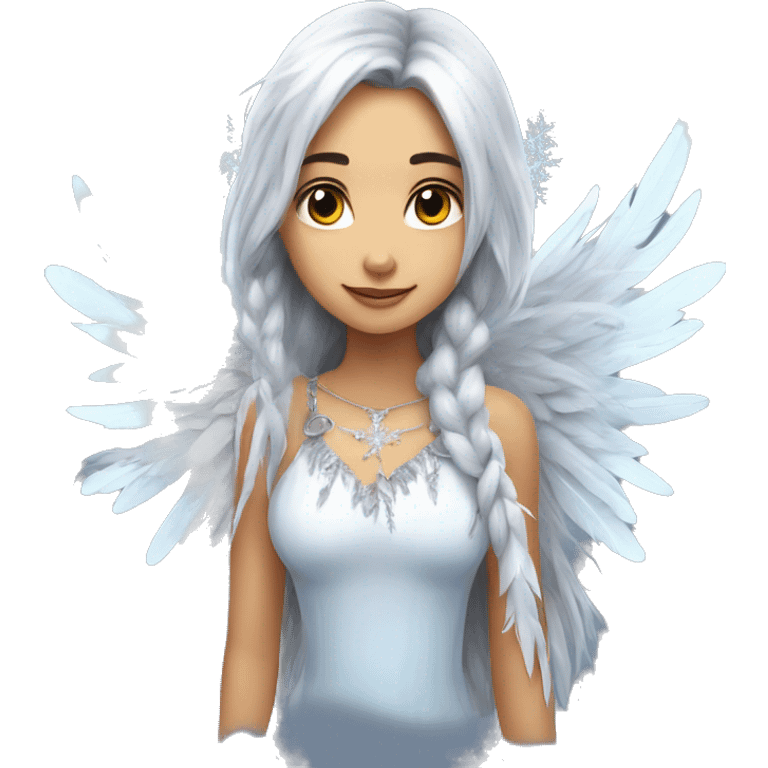 big wings, silver, feather, icy ,snowflake, Beautiful, fairy, long hair emoji