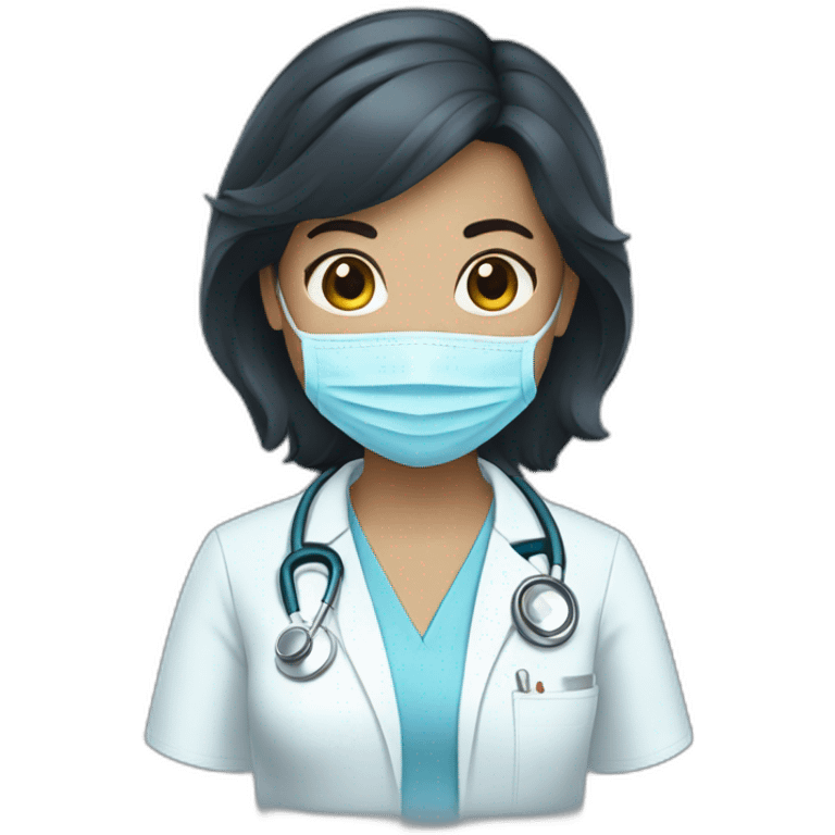 female black hair white Skin doctor in baby blue scrubs emoji