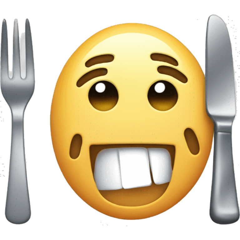 whacky face with fork and knife emoji