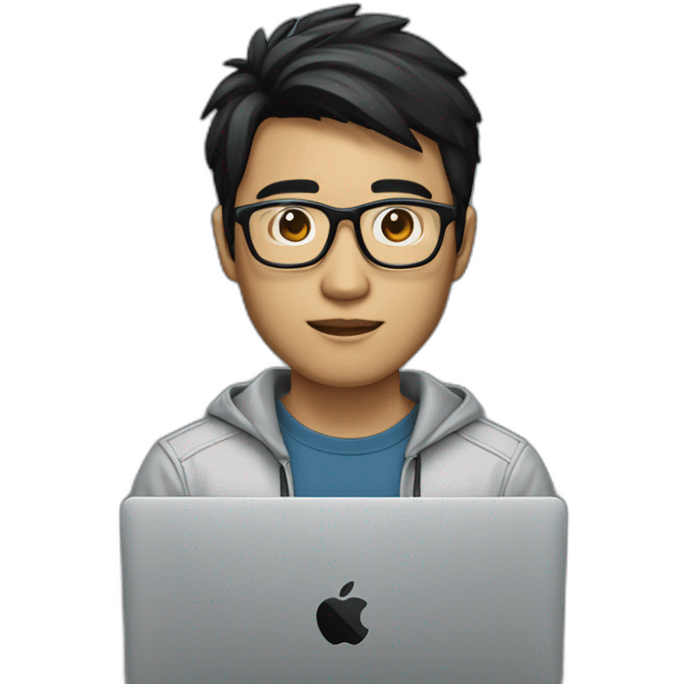 a male vietnamese programmer with tan skin with black hair with silver metal glasses and with a macbook emoji