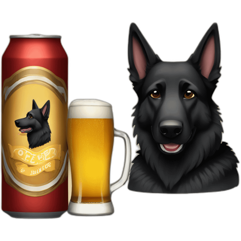 All black German shepherd drinking old style beer emoji