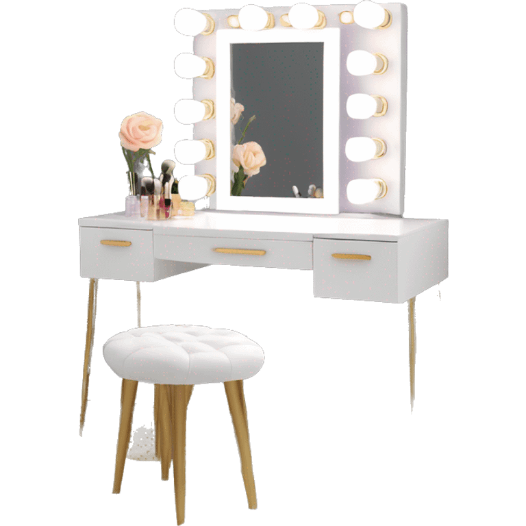 White makeup  vanity with led mirror  emoji