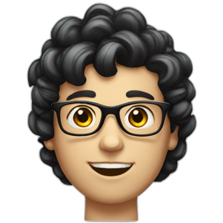 a white Boy with black hair and curlers, and with glasses on, wearing a shirt emoji