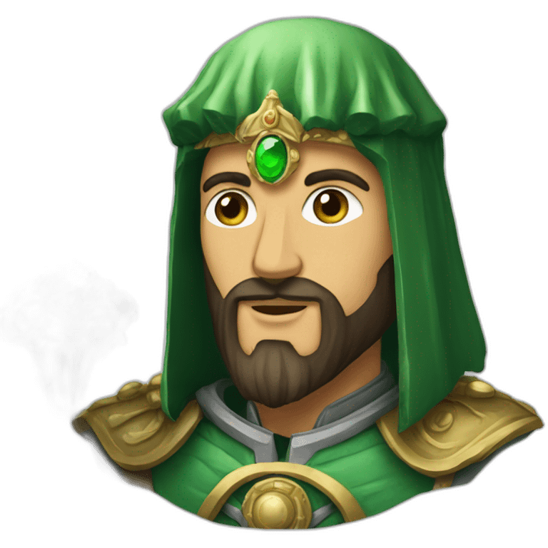 Saladin with green salad in his hands and big gemstone on hist head emoji