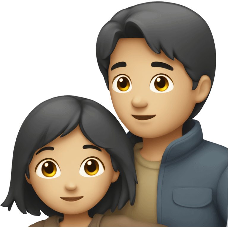 Asian girl hugging with asian boy emoji